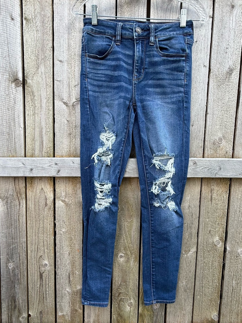 American Eagle Outfitters 4 Regular High Rise Jegging Distressed Dark Blue Jeans